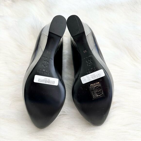 NWOB Escada Sport Colorblock Platform Leather Wedge in Black Blue Size 38 7.5 - Picture 7 of 8